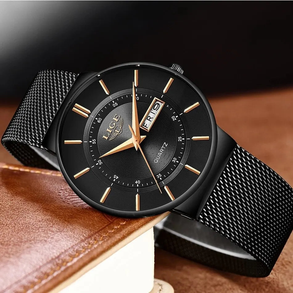 BowLift | Luxury Men’s Ultra-Thin Waterproof Stainless Steel Quartz Watch – Elegant Date Display Sports Wristwatch