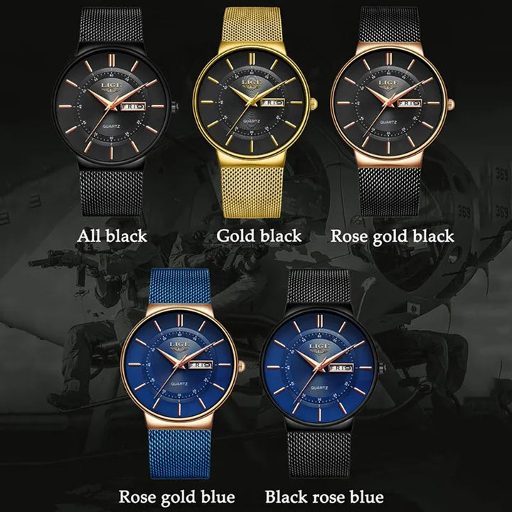 BowLift | Luxury Men’s Ultra-Thin Waterproof Stainless Steel Quartz Watch – Elegant Date Display Sports Wristwatch