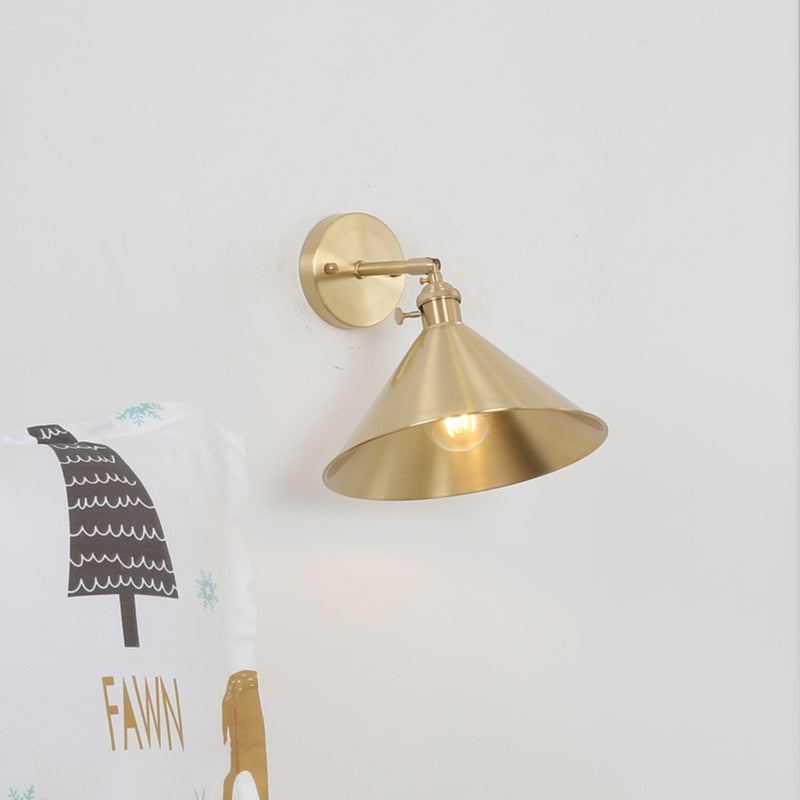 BowLift | 1 Light Cone Wall Lighting Ideas Industrial Brass Metal Wall Mounted Lamp for Nightstand