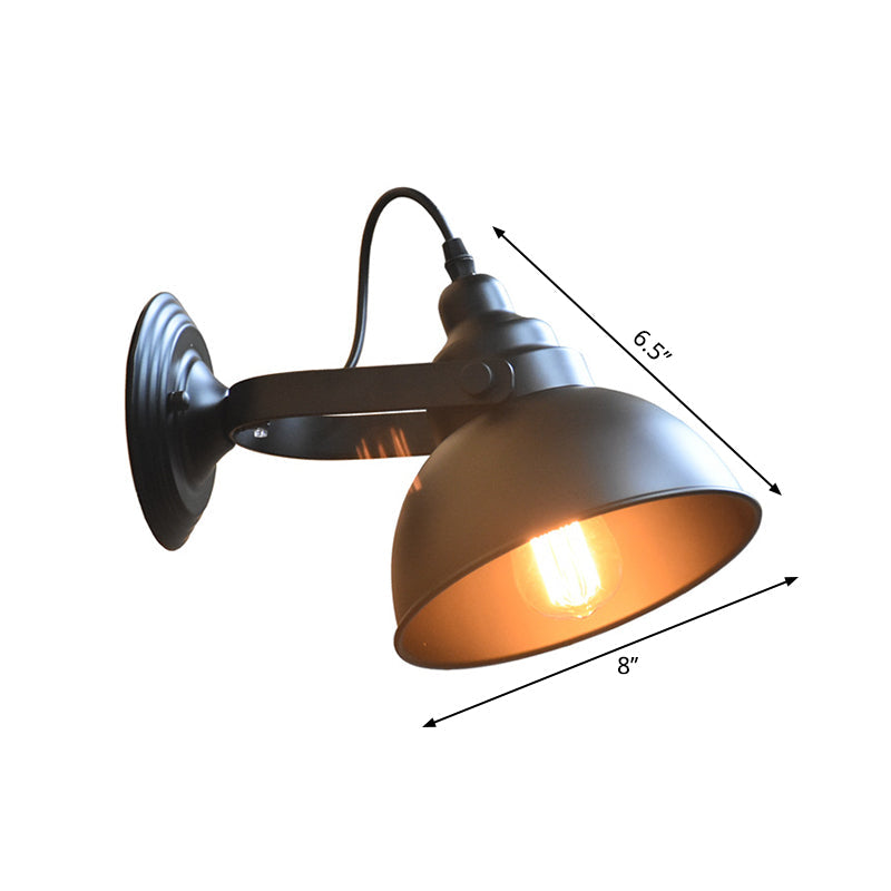 BowLift | 1-Head Wall Lamp Sconce Farm Bowl Shade Metal Wall Lighting with Adjustable Handle in Black