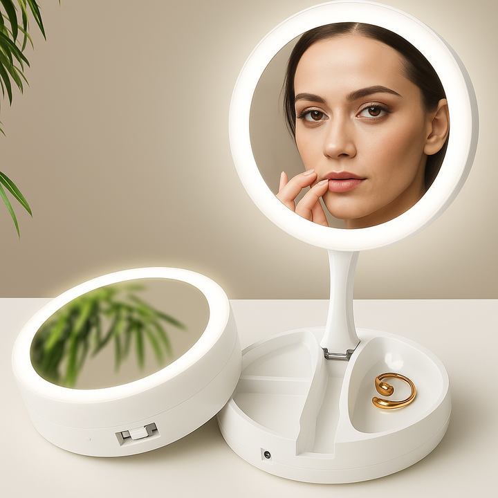 Sided Magnifying Mirror – LED Illumination – 10× Magnification – Makeup & Tweezing Bowlift
