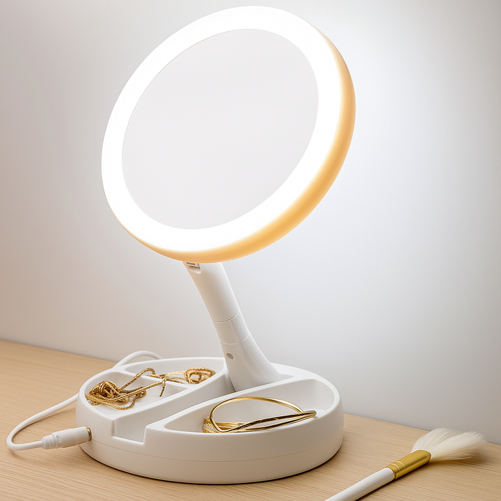 Sided Magnifying Mirror – LED Illumination – 10× Magnification – Makeup & Tweezing Bowlift