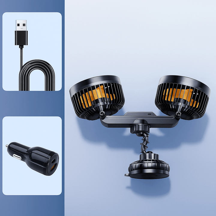 Double Head Car Fan with Suction Cup and Battery | Bowlift