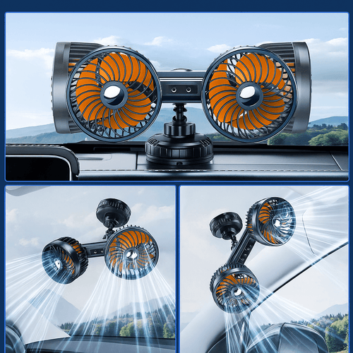 Double Head Car Fan with Suction Cup and Battery | Bowlift