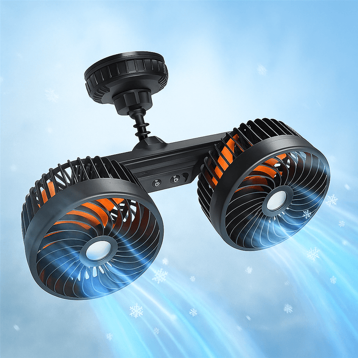 Double Head Car Fan with Suction Cup and Battery | Bowlift