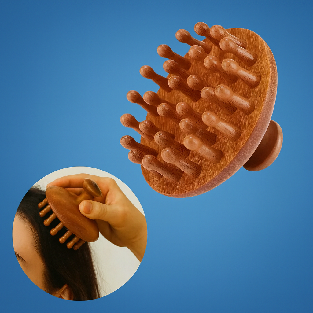 Stress-Relief & Hair Health – Natural Sandalwood Wide-Tooth – Home Office Travel Use Bowlift