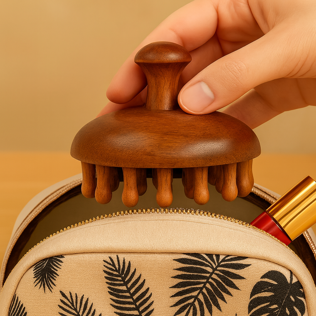 Stress-Relief & Hair Health – Natural Sandalwood Wide-Tooth – Home Office Travel Use Bowlift