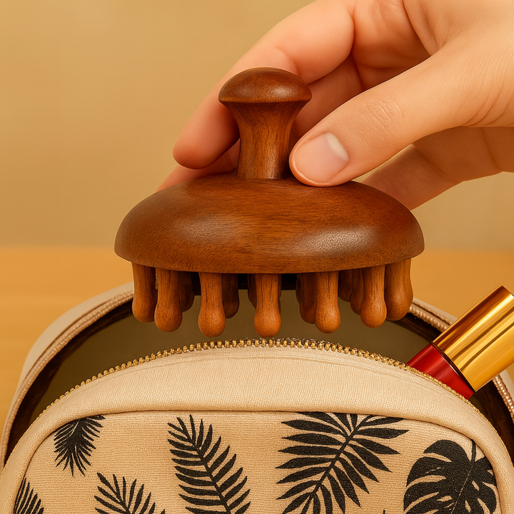 Stress-Relief & Hair Health – Natural Sandalwood Wide-Tooth – Home Office Travel Use Bowlift