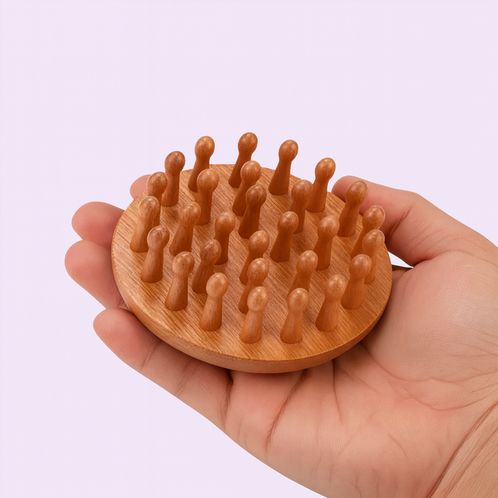 Stress-Relief & Hair Health – Natural Sandalwood Wide-Tooth – Home Office Travel Use Bowlift