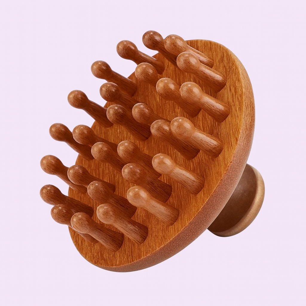 Stress-Relief & Hair Health – Natural Sandalwood Wide-Tooth – Home Office Travel Use Bowlift