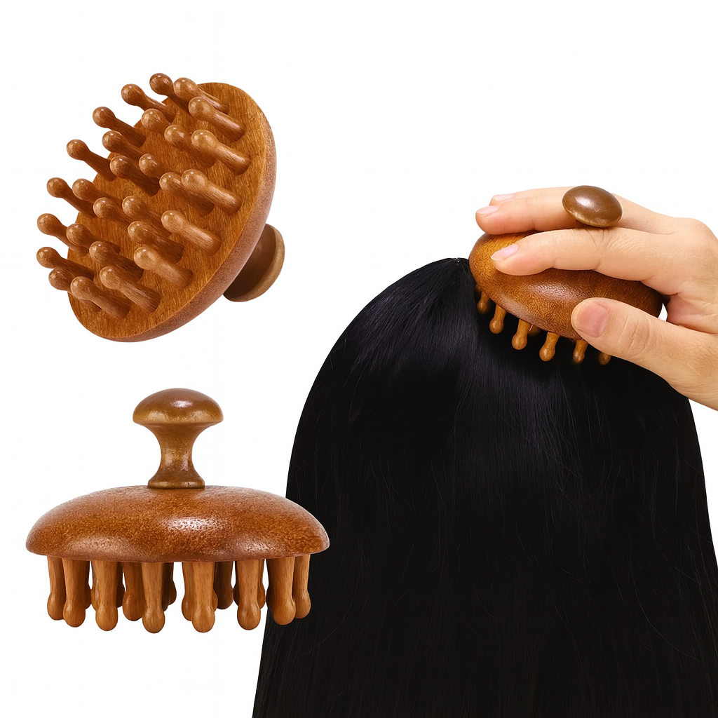 Stress-Relief & Hair Health – Natural Sandalwood Wide-Tooth – Home Office Travel Use Bowlift