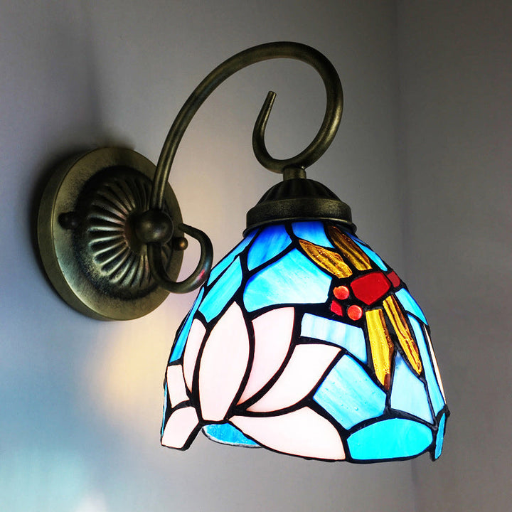 BowLift | 1 Lamp Wall Lamp Sconces Victorian Bowl Yellow Glass Dragonfly Pattern Wall Lighting in Brass