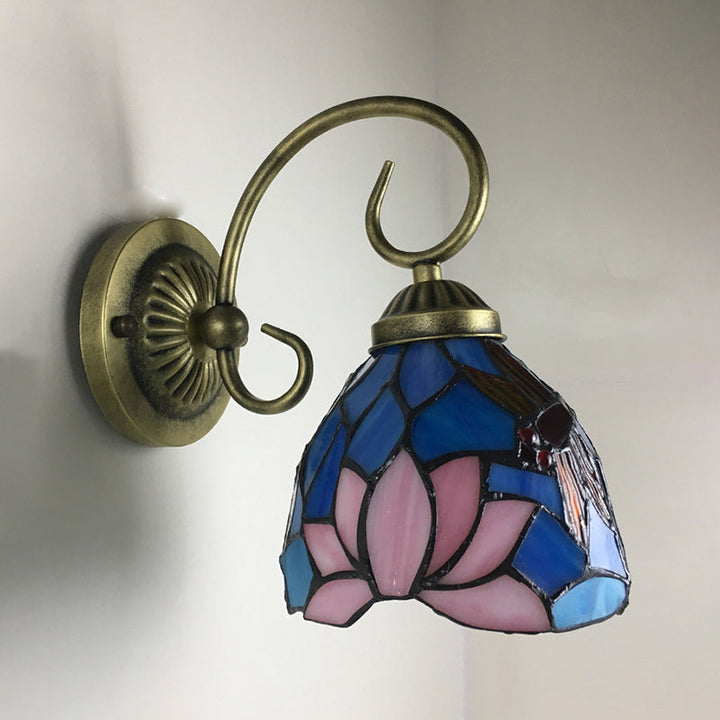 BowLift | 1 Lamp Wall Lamp Sconces Victorian Bowl Yellow Glass Dragonfly Pattern Wall Lighting in Brass
