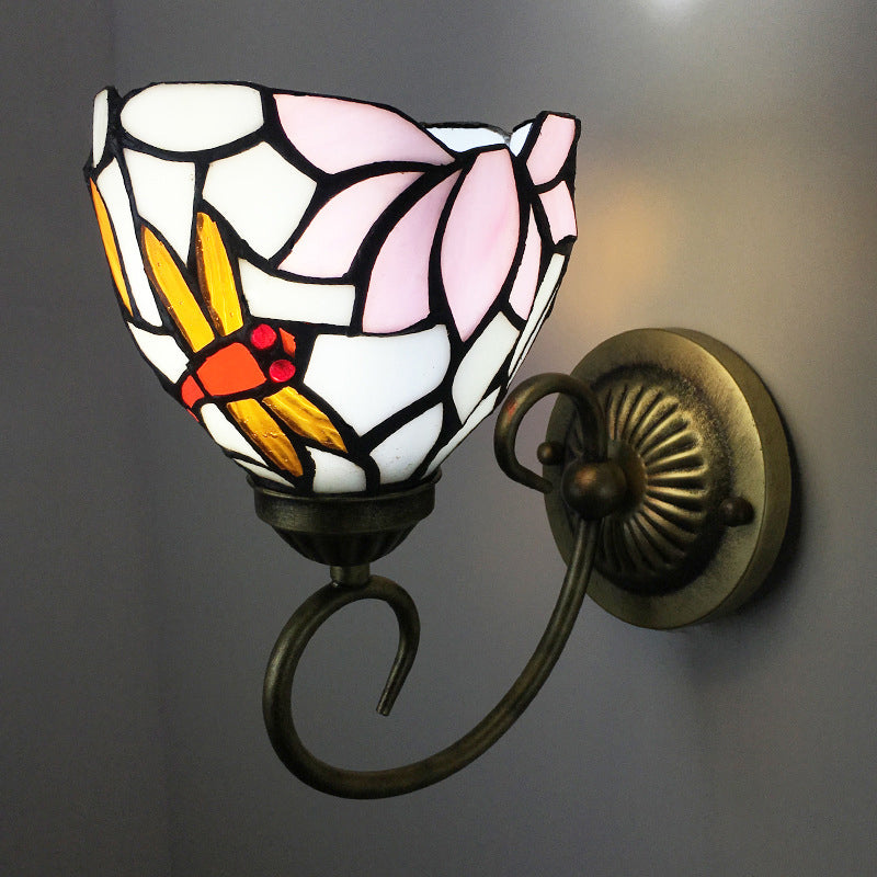 BowLift | 1 Lamp Wall Lamp Sconces Victorian Bowl Yellow Glass Dragonfly Pattern Wall Lighting in Brass