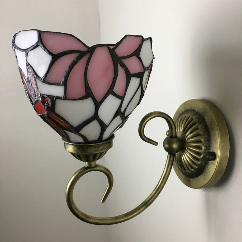 BowLift | 1 Lamp Wall Lamp Sconces Victorian Bowl Yellow Glass Dragonfly Pattern Wall Lighting in Brass