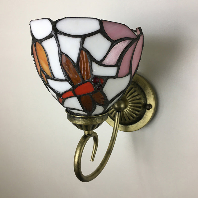 BowLift | 1 Lamp Wall Lamp Sconces Victorian Bowl Yellow Glass Dragonfly Pattern Wall Lighting in Brass