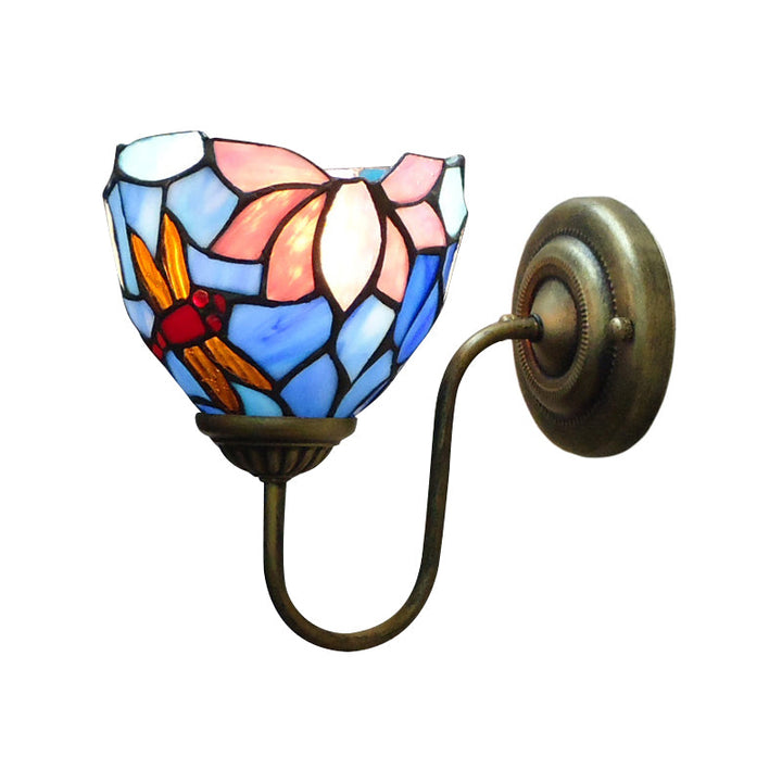 BowLift | 1 Lamp Wall Lamp Sconces Victorian Bowl Yellow Glass Dragonfly Pattern Wall Lighting in Brass