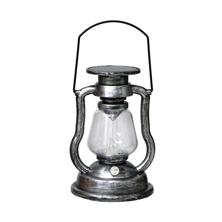 Vintage Style Solar LED Hurricane Lantern With Glass Chimney And Metal Handle Bowlift