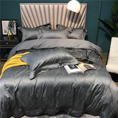 Silky Jacquard Sateen Duvet Cover Set with Damask Weave