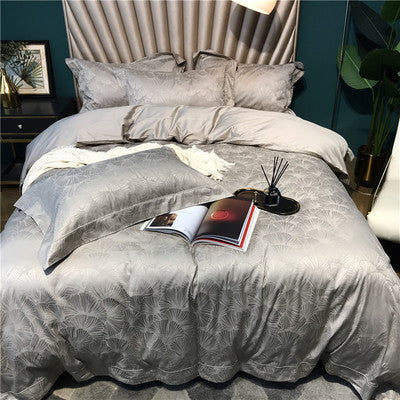 Silky Jacquard Sateen Duvet Cover Set with Damask Weave