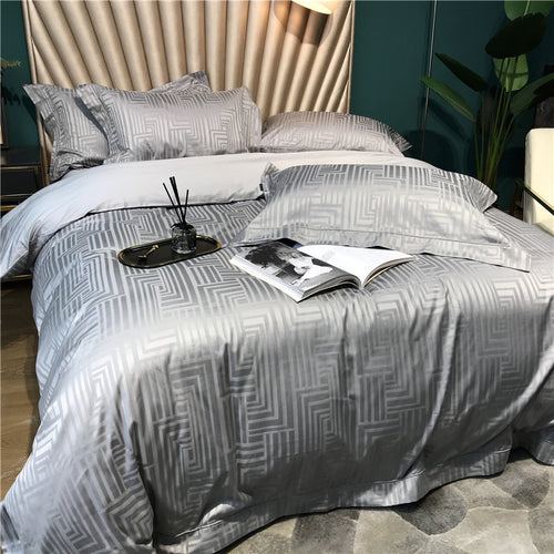 Silky Jacquard Sateen Duvet Cover Set with Damask Weave