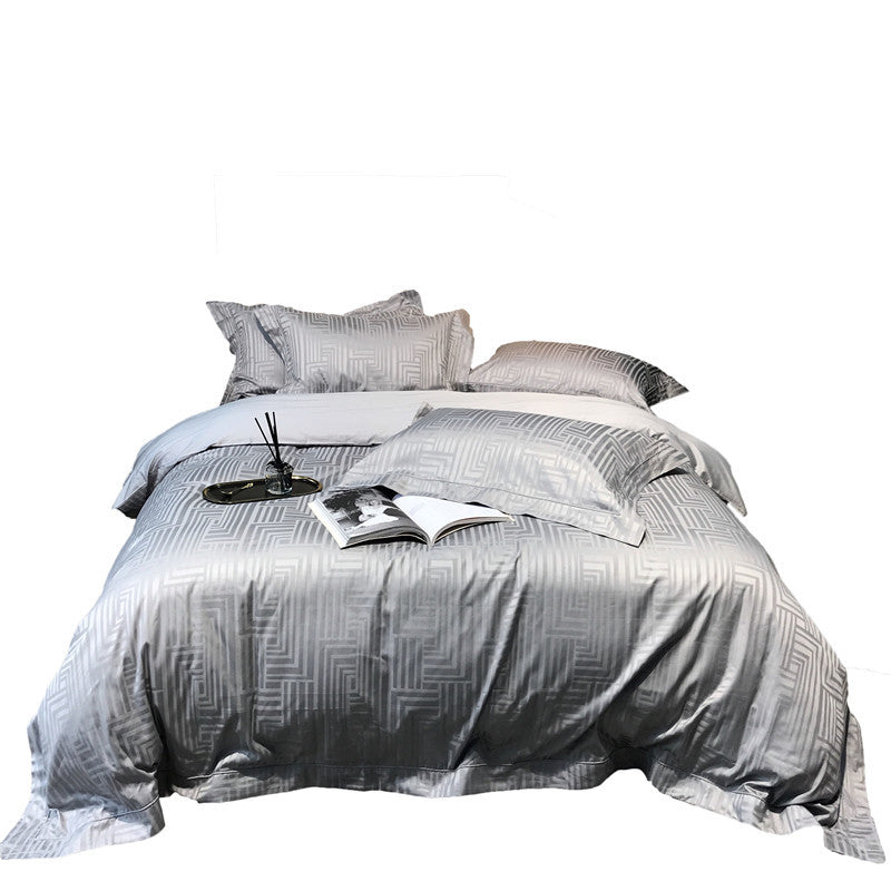 Silky Jacquard Sateen Duvet Cover Set with Damask Weave
