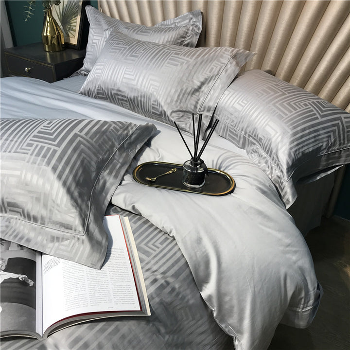 Silky Jacquard Sateen Duvet Cover Set with Damask Weave