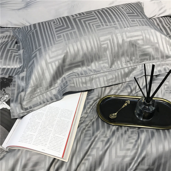 Silky Jacquard Sateen Duvet Cover Set with Damask Weave