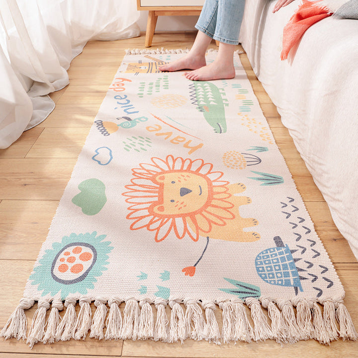 BowLift | Cartoon Animal Patterned Rug Colorful Cotton Rug Washable Pet-Friendly Rug for the Children's Room