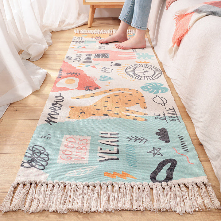 BowLift | Cartoon Animal Patterned Rug Colorful Cotton Rug Washable Pet-Friendly Rug for the Children's Room