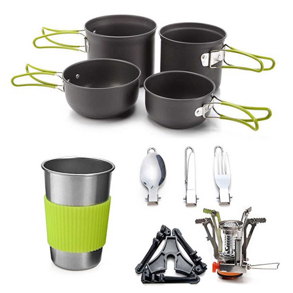 lightweight portable camping cookware and compact backpacking stove set with nonstick nesting pots folding handles stainless steel cup and nesting utensils Bowlift