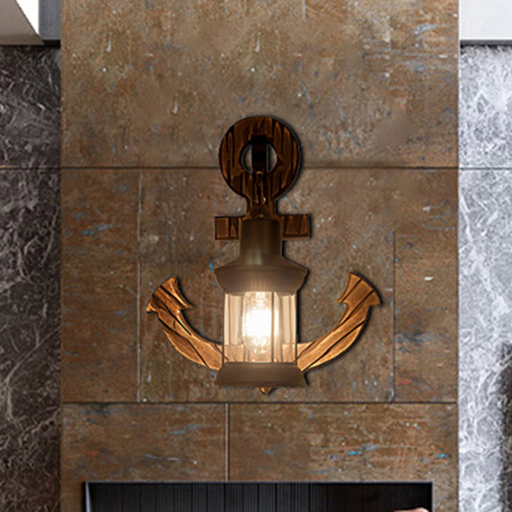 BowLift | A bulb clear glass wall lighting coastal black kerosene indoor wall lamp light fixture with wooden back panel