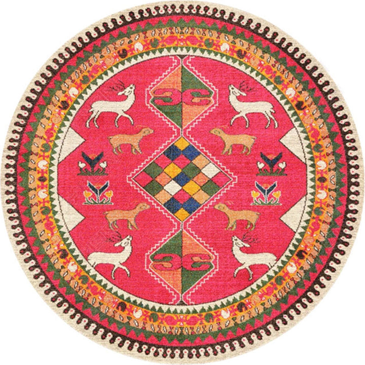 BowLift | Ethnic Multicolor Floral Rug Synthetic Pearls Rug Non-Slip Backing Pet-Friendly Machine Washable Rug for Large Room