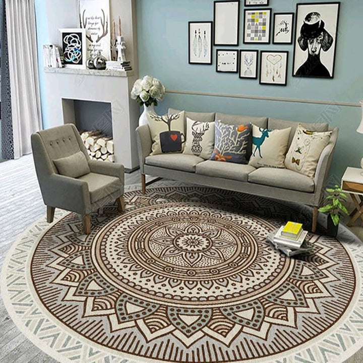 BowLift | Ethnic Multicolor Floral Rug Synthetic Pearls Rug Non-Slip Backing Pet-Friendly Machine Washable Rug for Large Room