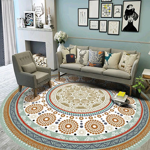 BowLift | Ethnic Multicolor Floral Rug Synthetic Pearls Rug Non-Slip Backing Pet-Friendly Machine Washable Rug for Large Room
