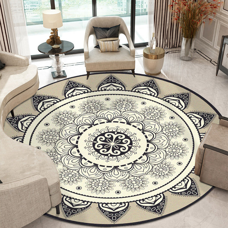 BowLift | Moroccan Style Sunflower Rug Gray-Black Synthetic Rug Washable Non-Slip Backing Stain-Resistant Rug for Family Room