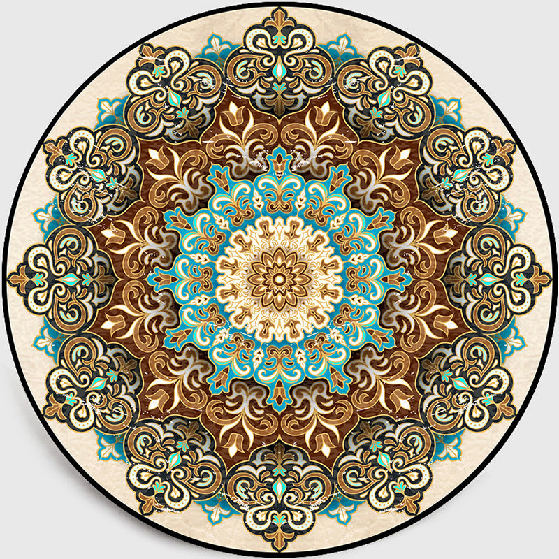 Multicolored living room rug Turkish floral swirl rug synthetic non-slip pet-friendly machine washable rug | Bowlift