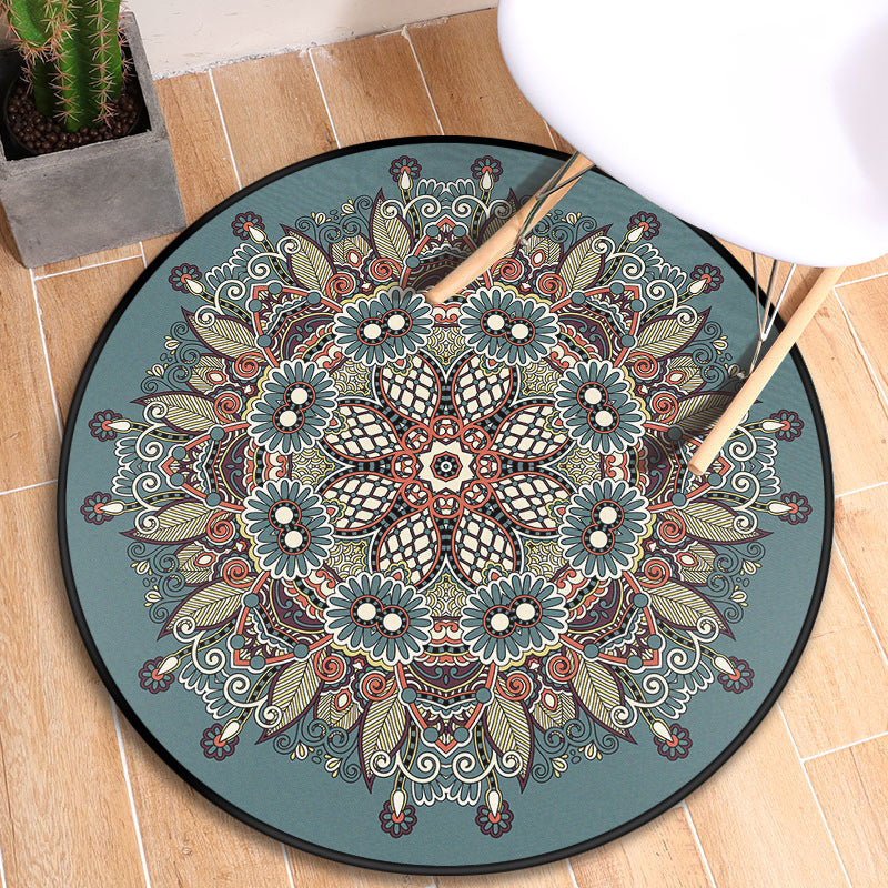 BowLift | Tribal Mandala Indoor Rug Multicolored Moroccan Rug Synthetic Non-Slip Stain Resistant Pet Friendly Rug for Room