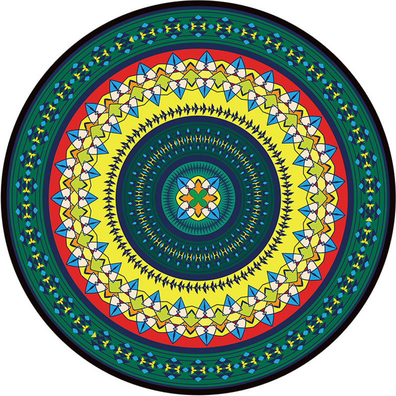 BowLift | Bohemian Living Room Rug Multicolored Mandala Rug Polyester Stain Resistant Washable Non-Slip Backing Rug for Hallway