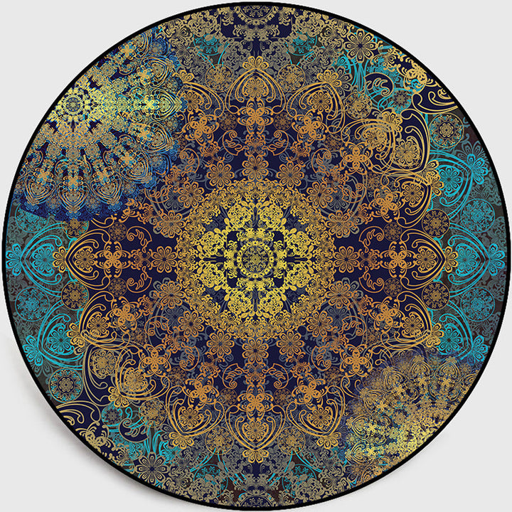 BowLift | Weathered Floral Pattern Rug Weathered Blue-Yellow Moroccan Rug Polyester Washable Non-Slip Floor Stain Resistant Rug for Home