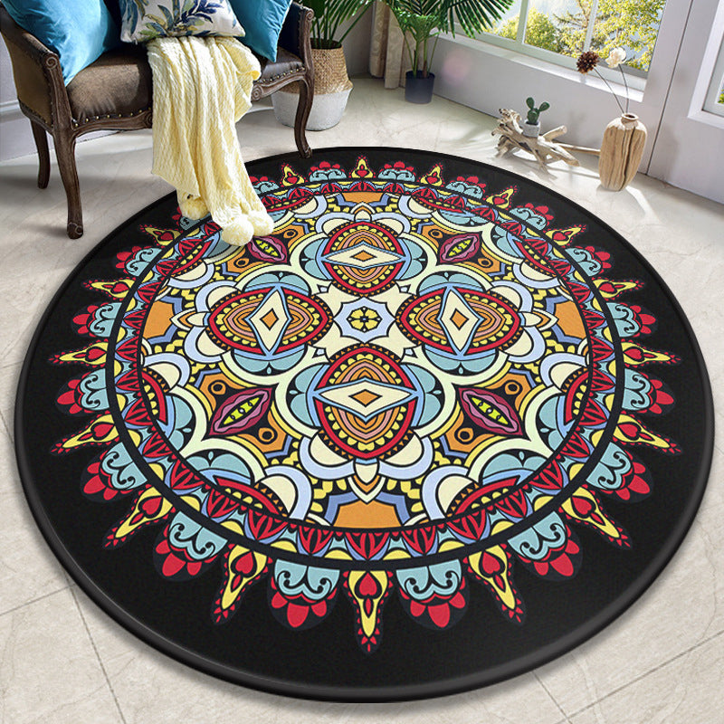 Colorful Mandala Rug Polyester Turkish Indoor Rug Anti-Slip Mat Machine Washable Pet-Friendly Rug for the Living Room | Bowlift