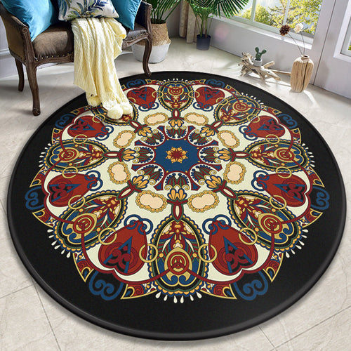 Colorful Mandala Rug Polyester Turkish Indoor Rug Anti-Slip Mat Machine Washable Pet-Friendly Rug for the Living Room | Bowlift
