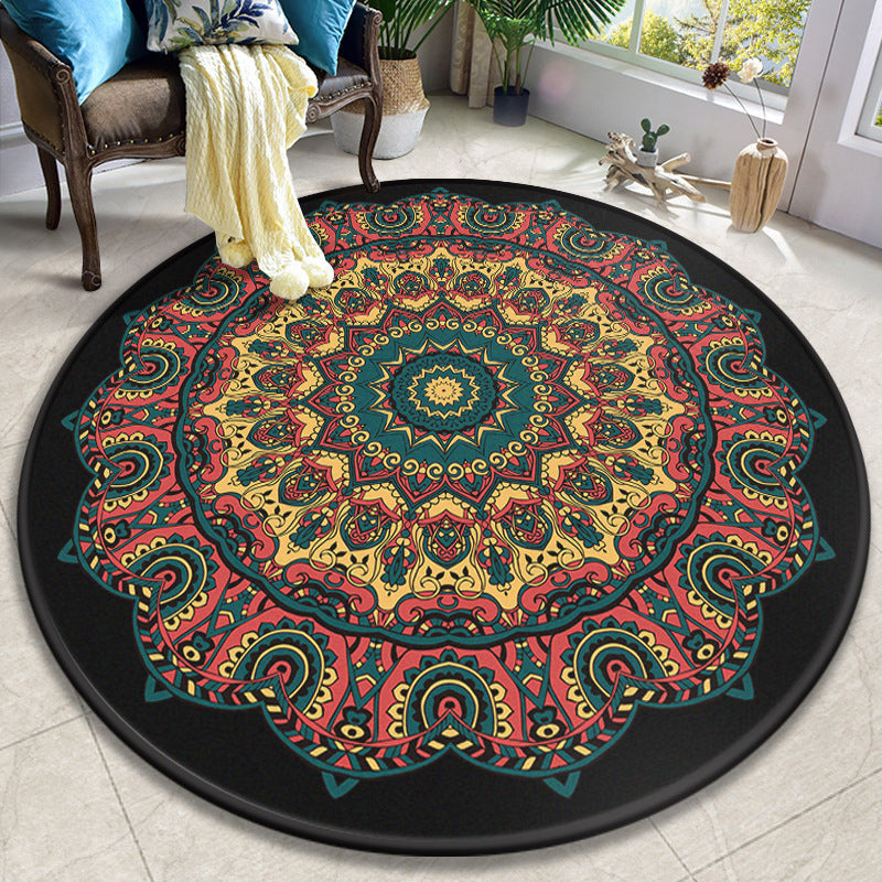 Colorful Mandala Rug Polyester Turkish Indoor Rug Anti-Slip Mat Machine Washable Pet-Friendly Rug for the Living Room | Bowlift