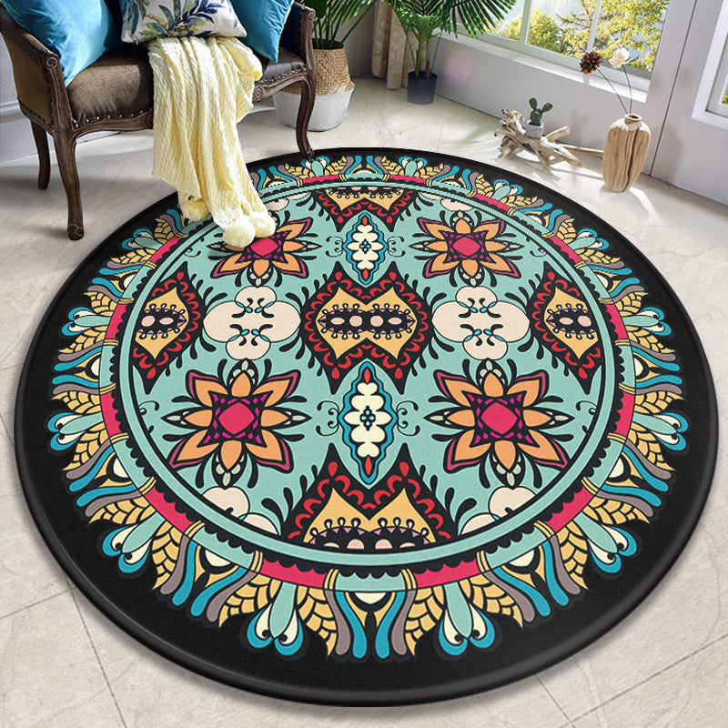 Colorful Mandala Rug Polyester Turkish Indoor Rug Anti-Slip Mat Machine Washable Pet-Friendly Rug for the Living Room | Bowlift