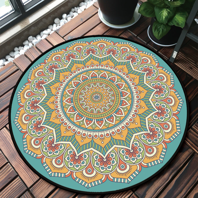 Unique multicolored mandala rug Synthetic Moroccan rug Stain resistant Non-slip backing Machine washable rug for the front door | Bowlift