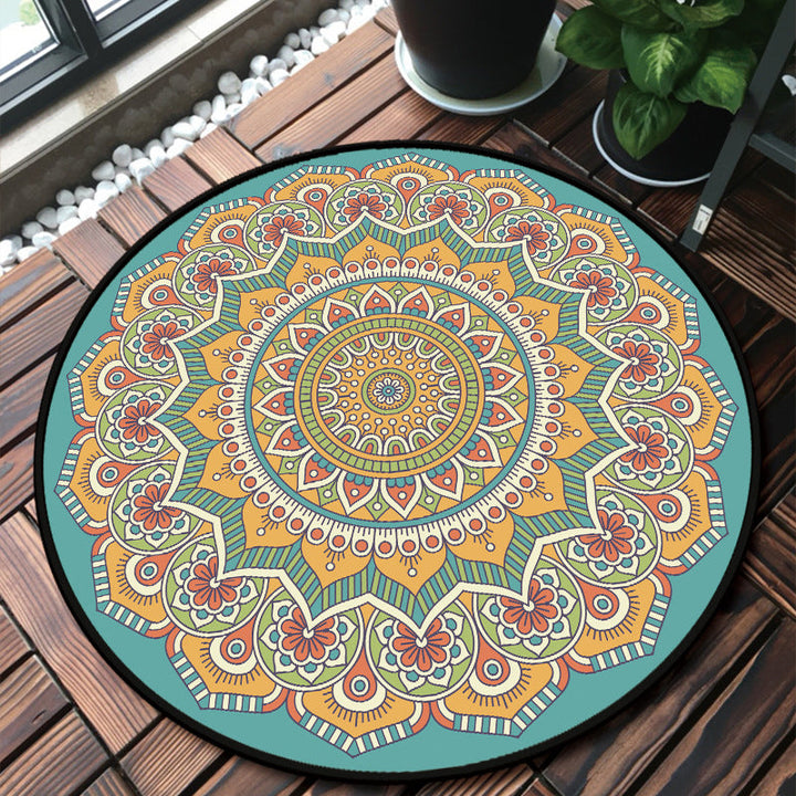 Unique multicolored mandala rug Synthetic Moroccan rug Stain resistant Non-slip backing Machine washable rug for the front door | Bowlift