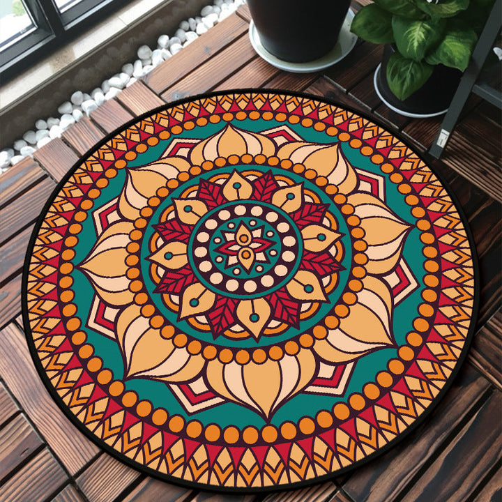 Unique multicolored mandala rug Synthetic Moroccan rug Stain resistant Non-slip backing Machine washable rug for the front door | Bowlift