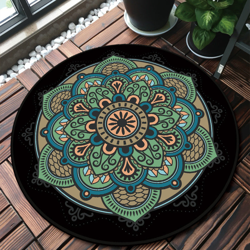 Unique multicolored mandala rug Synthetic Moroccan rug Stain resistant Non-slip backing Machine washable rug for the front door | Bowlift