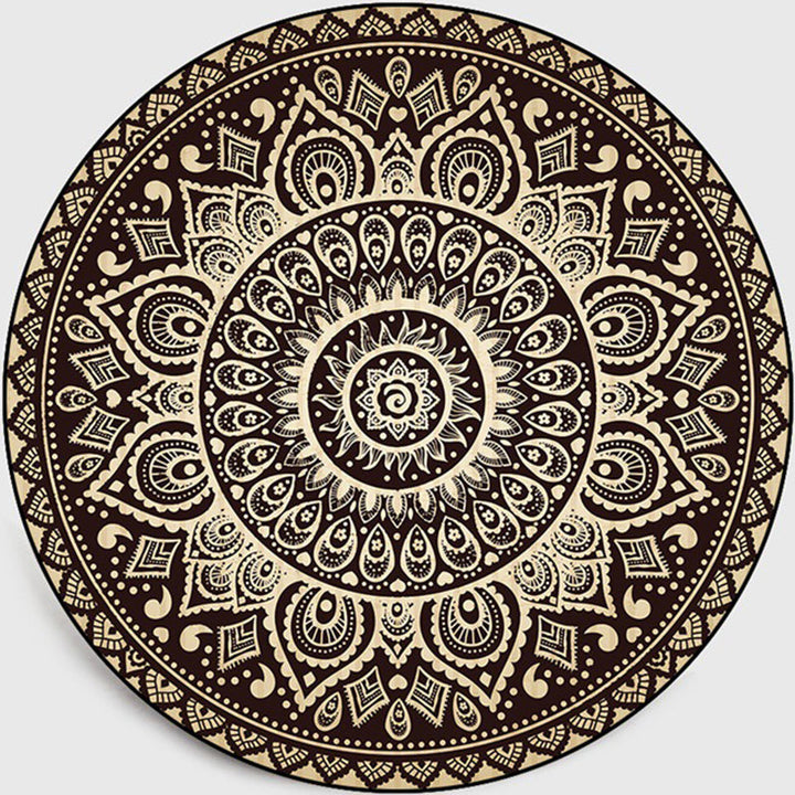 Retro Dark Colored Moroccan Carpet Polypropylene Mandala Pattern Carpet Washable Non-Slip Pet-Friendly Carpet for Living Space | Bowlift