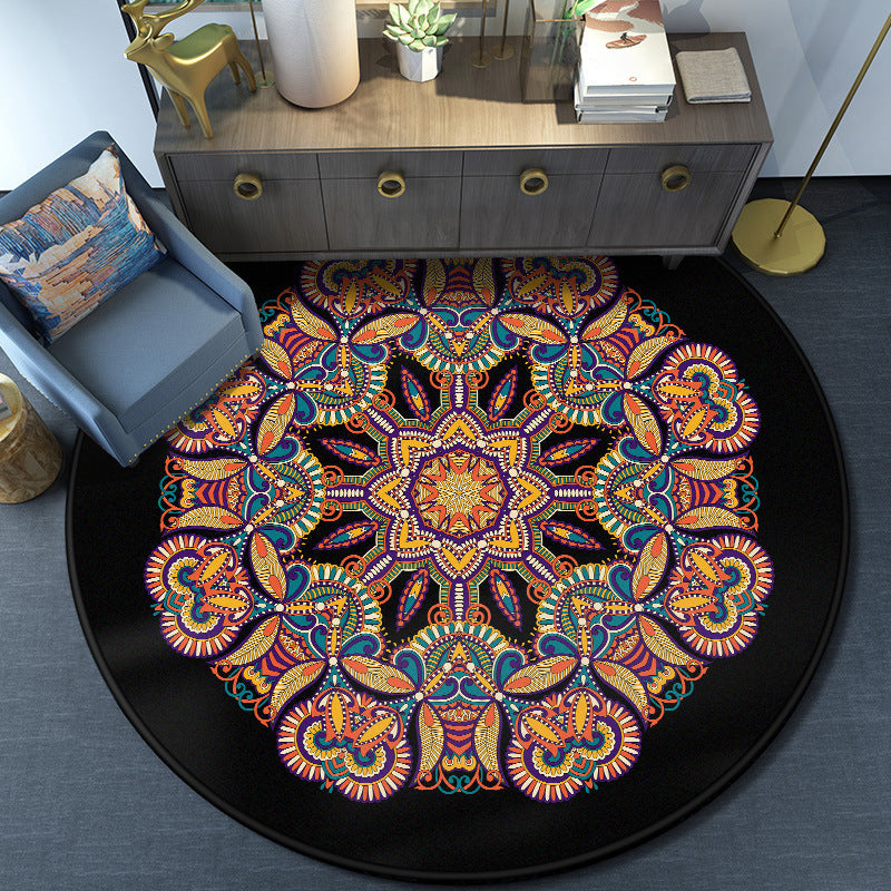 BowLift | Turkish Mandala Rug Multicolor Synthetic Rug Washable Pet Friendly Non-Slip Back Rug for Living Room